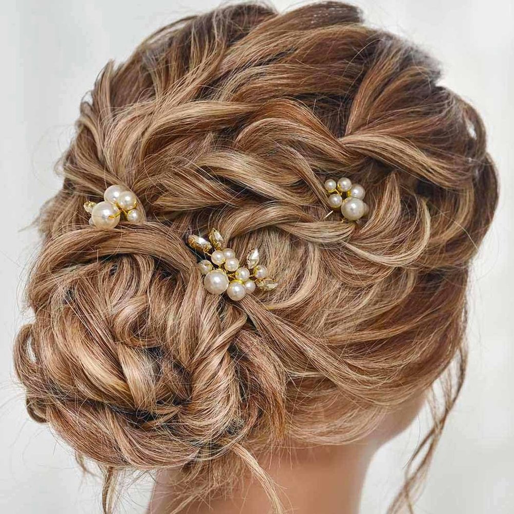 Heread Pearl Bride Wedding Hair Pins Crystal Bridal Headpiece Hair Accessories for Women and Girls Pack of 3 (Gold)