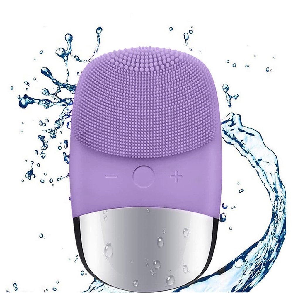 MEGAN Facial Cleansing Brush,USB Rechargeble Electric Silicone Face Scrubber,IPX7 Waterproof Sonic Facial Massager, 3 in 1 face Brush for Deep Cleanning, Blackhead Remover, Exfoliating. (Purple)