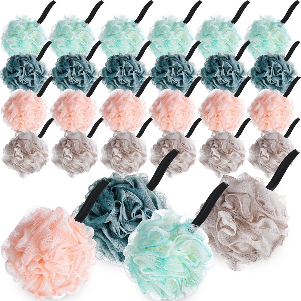 Sunnyray 24 Pack Bath Shower Loofah Sponge Pouf Body Scrubber Exfoliator Bath Sponge Body Scrubber for Men and Women Spa Gift
