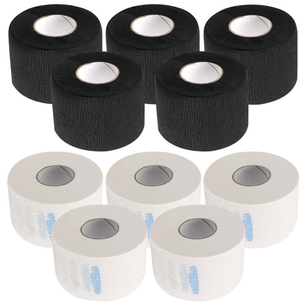 TAICHEUT 10 Rolls Disposable Barber Paper Neck Strips, 1000 Strips Professional Stretchy Paper Neck Band, Protector Stretchy Strips Cutting Accessories for Hair Cut, Beauty Salon, Black and White