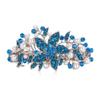 EVER FAITH Austrian Crystal Bridal Hibiscus Flower Leaf Cream Simulated Pearl Hair Clip Barrette Navy Blue Silver-Tone view 1