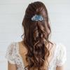 EVER FAITH Austrian Crystal Bridal Hibiscus Flower Leaf Cream Simulated Pearl Hair Clip Barrette Navy Blue Silver-Tone view 2