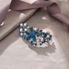 EVER FAITH Austrian Crystal Bridal Hibiscus Flower Leaf Cream Simulated Pearl Hair Clip Barrette Navy Blue Silver-Tone view 4