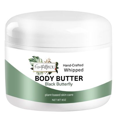 Black Butterfly: Strawberry,Green Apple, Apricot, Jasmine,Vanilla, Whipped Body Butter| Nourishing Mango Butter, Grapeseed Oil, Rosehip Oil, Vitamin E |Moisturizer for Body, Feet & Hands 8oz.