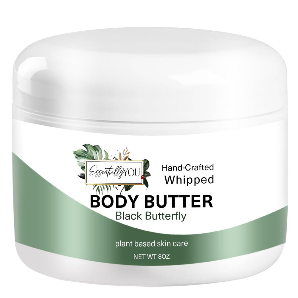 Black Butterfly: Strawberry,Green Apple, Apricot, Jasmine,Vanilla, Whipped Body Butter| Nourishing Mango Butter, Grapeseed Oil, Rosehip Oil, Vitamin E |Moisturizer for Body, Feet & Hands 8oz.