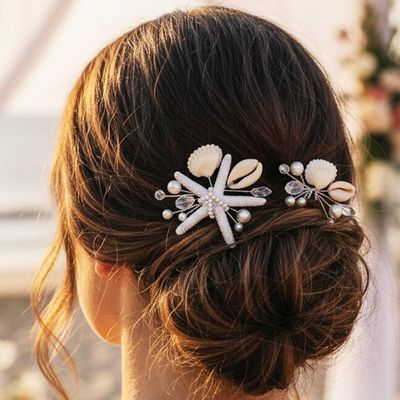 Heread Starfish Bride Wedding Hair Pins Silver Seashell Mermaid Bridal Hair Piece Pearl Beach Hair Accessories for Women and Girls Pack of 2)
