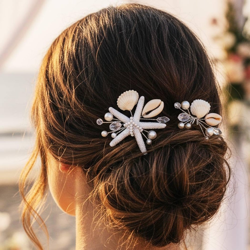 Heread Starfish Bride Wedding Hair Pins Silver Seashell Mermaid Bridal Hair Piece Pearl Beach Hair Accessories for Women and Girls Pack of 2)
