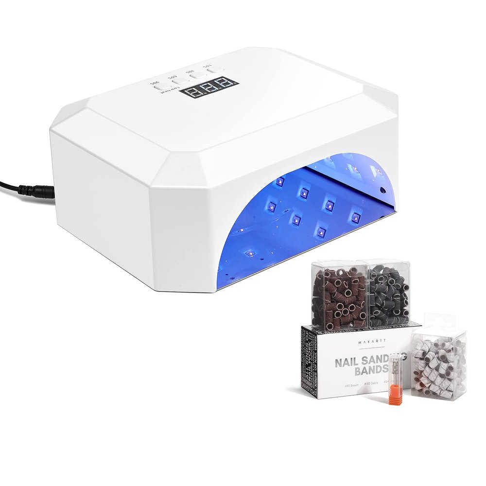 Makartt Eloisee 36W UV LED Nail Lamp, UV Light for Nails Professional Curing Lamp Bundle with Nail Drill Bits Sanding Bands for Nail Drill #80#150#240 Grits 300Pcs Nail File Sanding Bands Zebra Brown