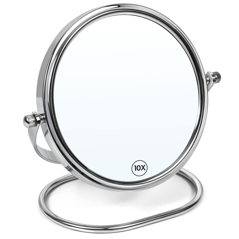 Portable Folding Travel Makeup Mirror,1X/10X Magnifying Vanity Mirror,6 Double-Sided 360 Swivel,Handheld & Wall Hanging Metal Mirror for Home and On-the-Go Use,Travel Storage Bag Included,No Light