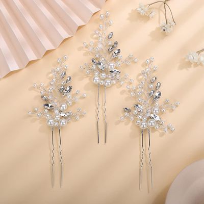 Teyglen Bride Wedding Crystal Pearls Hair Pins Vintage Silver Pearl Hair Pins Set Bridal Rhinestone Hair Pieces Headpieces Vintage Hair Accessories Jewelry Set for Women (Silver)