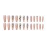 FRUJCDKI 24pcs French Nude White Ballerina Flash Diamond Crystal Long Glossy Coffin Flash Fake Nails Press on Nail False Tips Manicure for Women and Girls (Nude) view 2