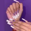 FRUJCDKI 24pcs French Nude White Ballerina Flash Diamond Crystal Long Glossy Coffin Flash Fake Nails Press on Nail False Tips Manicure for Women and Girls (French Color Diamond) view 1