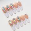 FRUJCDKI 24pcs French Nude White Ballerina Flash Diamond Crystal Long Glossy Coffin Flash Fake Nails Press on Nail False Tips Manicure for Women and Girls (French Color Diamond) view 2