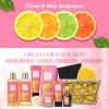 Bath Spa Body Gift Set, Luxury Christmas Gifts for Women Citrus Pink Grapefruit Spa Kit Gift Woman, 11 Pcs Self Care Kit Gifts With Bubble Bath, Massage Oil, Bath Brush, Birthday Gifts for Women view 2