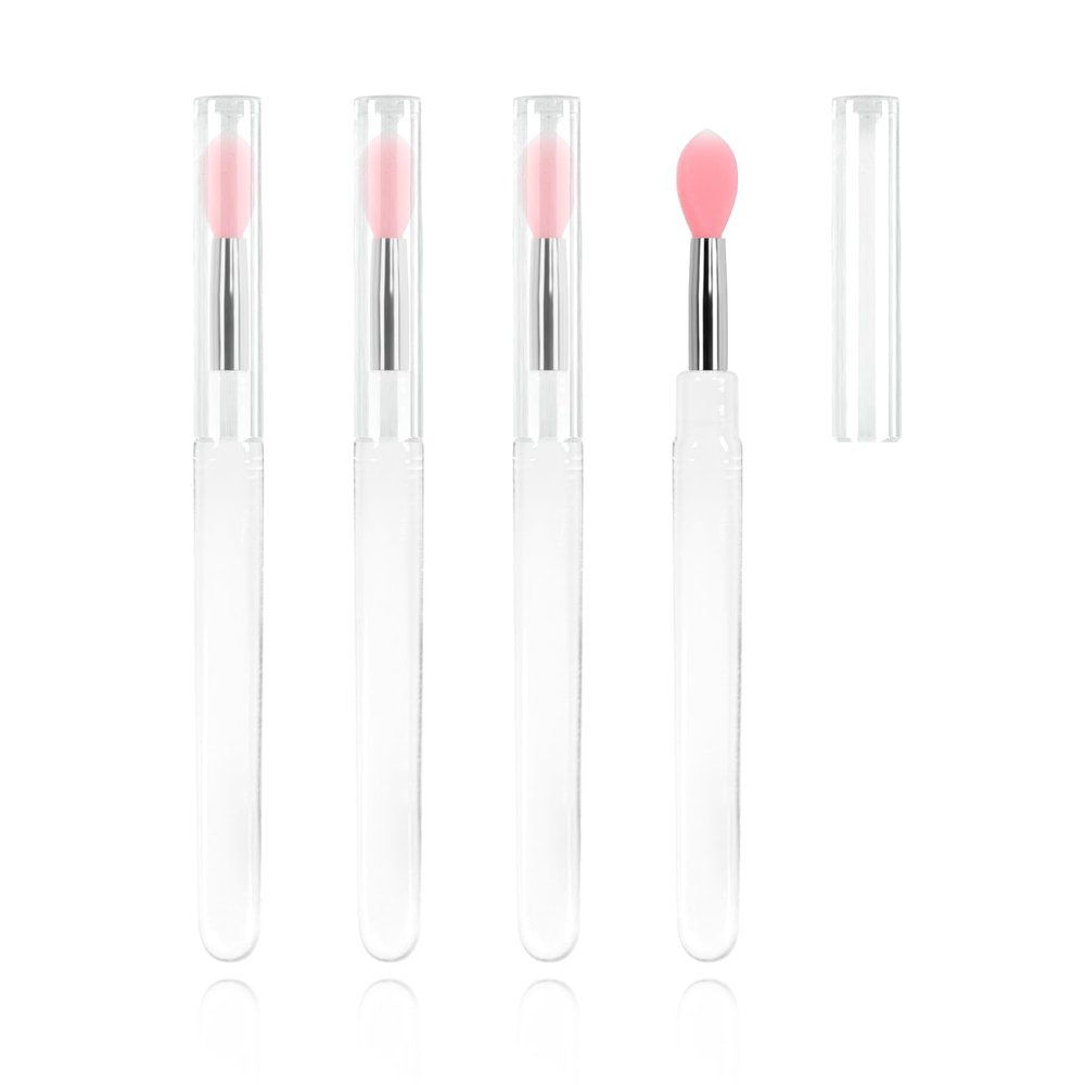 Zvrlampro Silicone Lip Brush, 4pcs Pink Lip Gloss Wands with Cap, Soft Silicone Bristles, 6 Inch Length, For Lip Gloss, Cream, Mask Oil