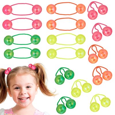 16pc Ponytail Balls Elastic Hair Tie Set - Styling Accessories Girls Toddlers Kids Collection Neon Colors Durable Secure Stretch