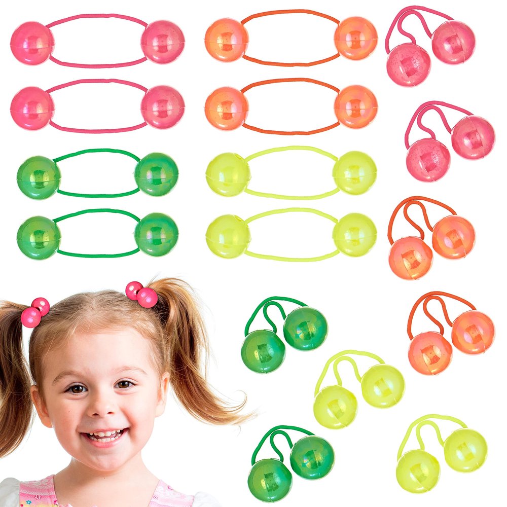 16pc Ponytail Balls Elastic Hair Tie Set - Styling Accessories Girls Toddlers Kids Collection Neon Colors Durable Secure Stretch