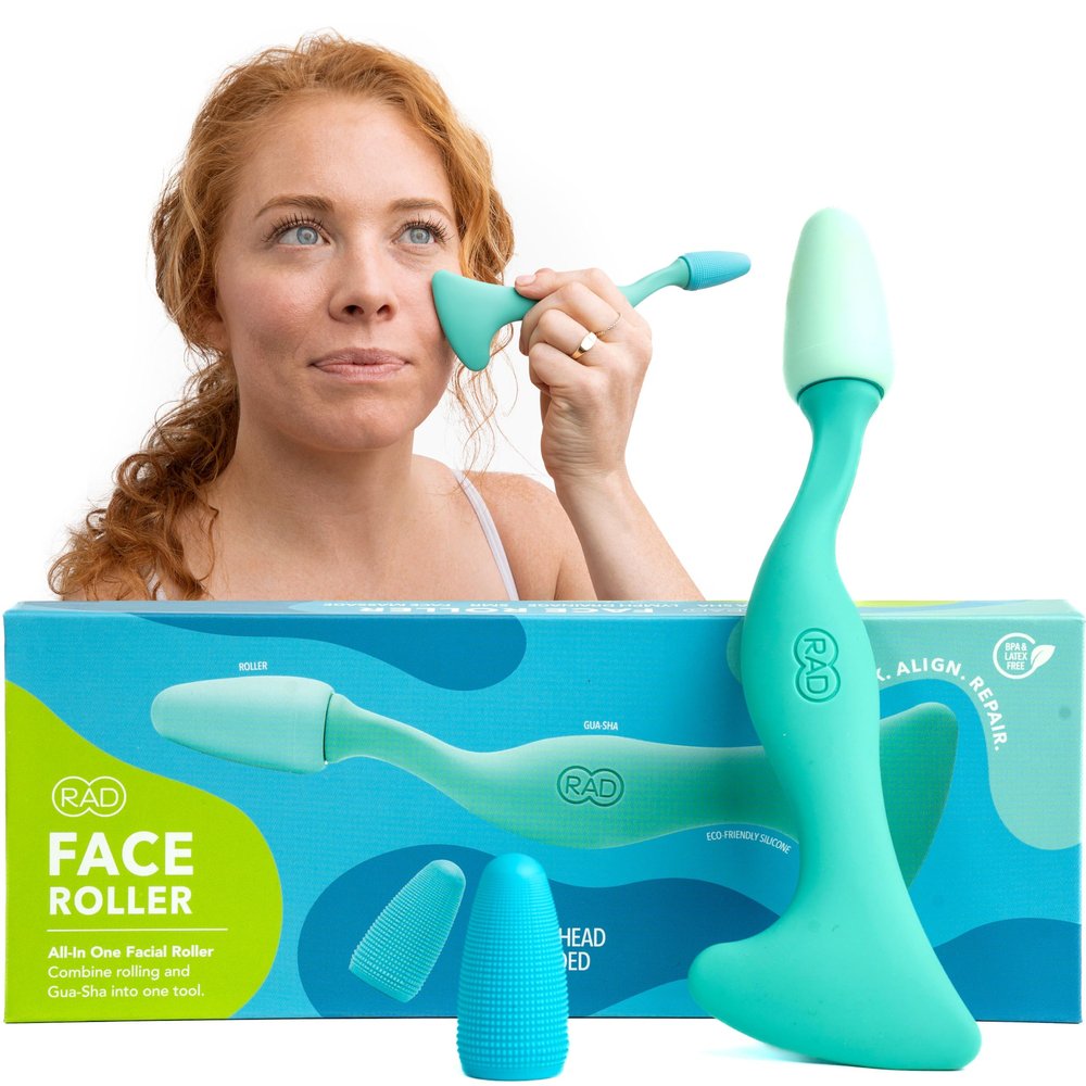 RAD Facial Roller - 2-in-1 Jade Roller & Gua Sha Tool, Silicone Handle, Skin Care, Rolling & Scraping Massage Therapy