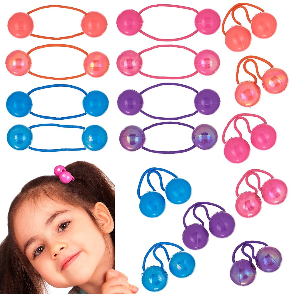 16pc Ponytail 24MM Balls Hair Elastics Collection Brightly Colored Ponytail Balls For Girls And Toddlers