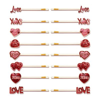 10/16PCS Valentines Day Hair Clips for Women Glitter Love Heart Hair Clips Sweet XOXO Bobby Hairpins Costume Party Valentines Day Accessory Gifts for Her