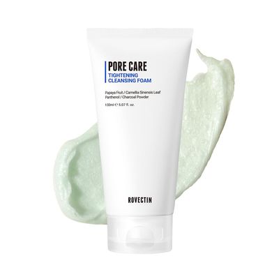 ROVECTIN Pore Tightening Cleansing Foam | Green Papaya, Glycerin, Charcoal Powder, AHA/BHA/PHA for Refining Pore Size, Non-Irritating | Oily, Dull Skin | Vegan (5.07 fl. oz.,150 ml)