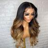 Jnymell #1B/4/27 Ombre Color Honey Blonde Body Wave Human Hair Lace Front Wigs Pre Plucked HD Invisible 13X6 Lace Front Wig Brazilian Hair Glueless Wigs with Baby Hair Bleached Knots 150% Density view 2