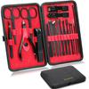 ZIZZON Manicure Set 18 in 1 Professional Pedicure Set Nail scissors Grooming Kit with Leather Travel Case (Black/Red) view 1