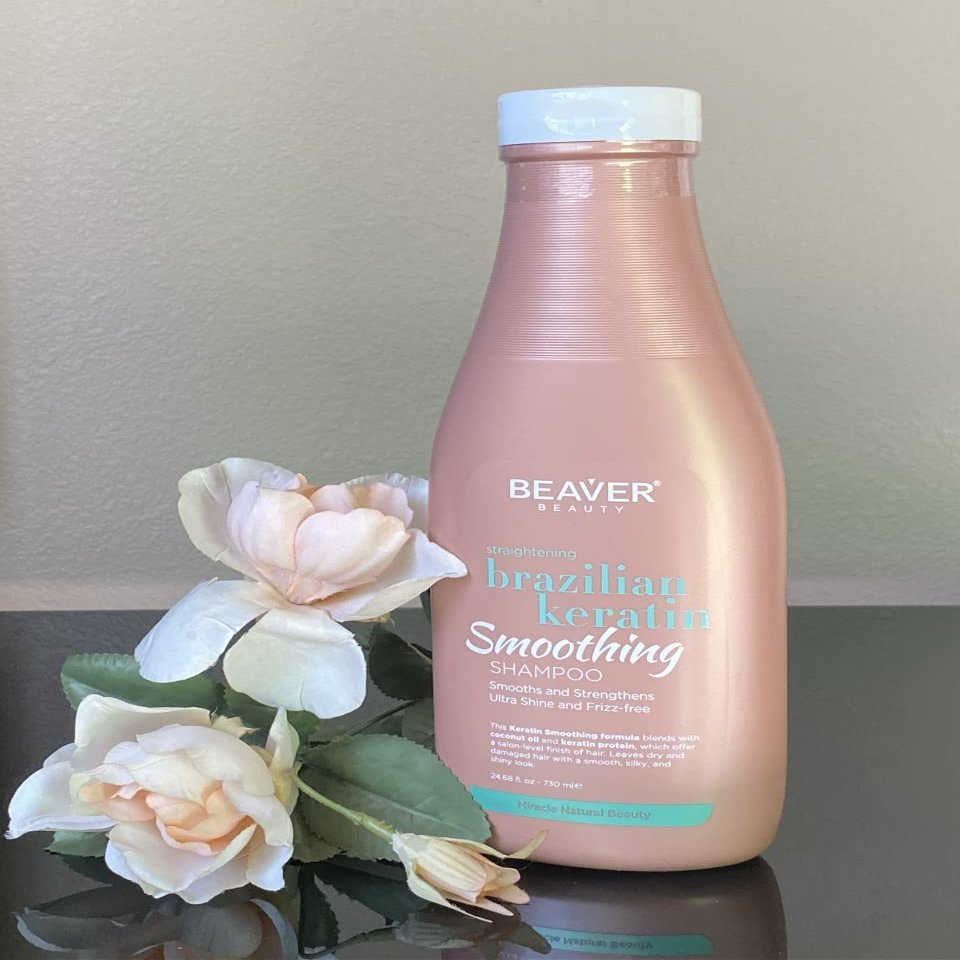 Beaver Brazilian Keratin Smoothing Shampoo (24.68 Fl Oz/730ml) with Coconut Oil and Keratin Protein - Color Safe, Paraben-Free, Sulfate-Free