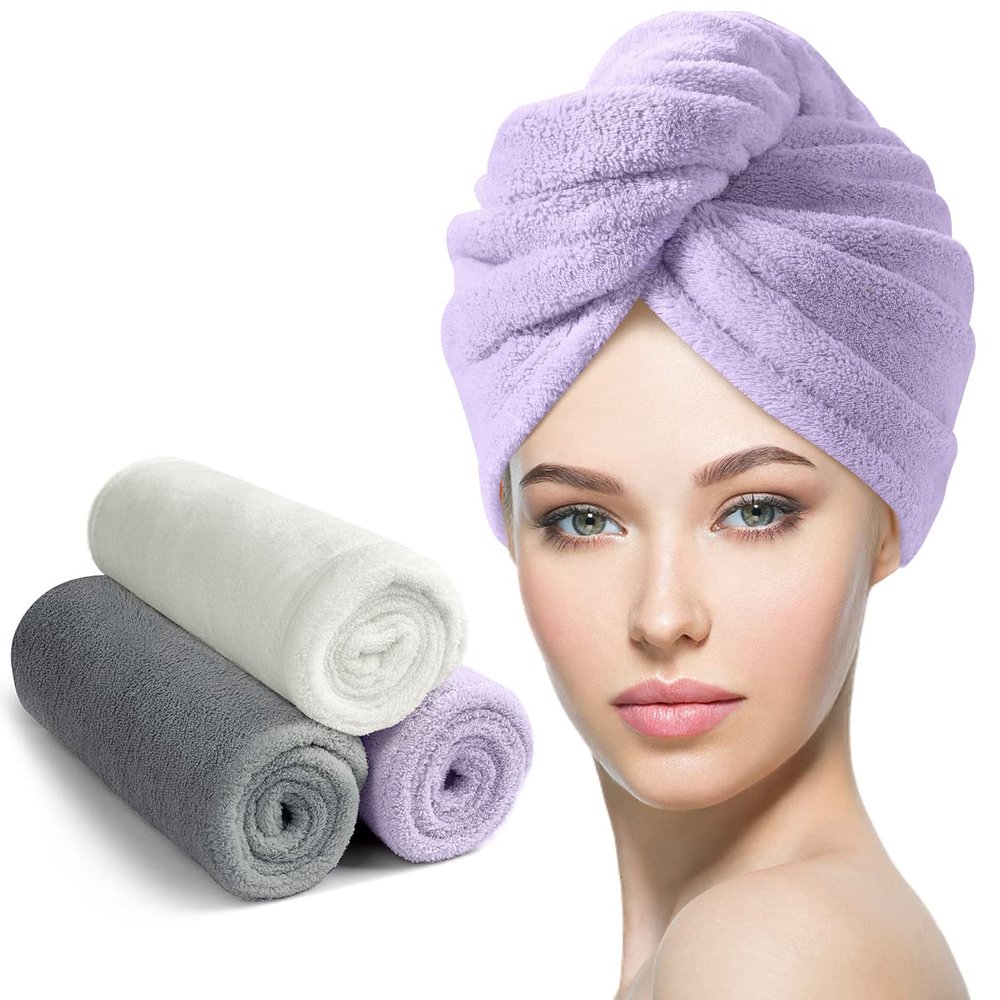 YFONG Larger Microfiber Hair Towel Wrap for Women, Purple, 30" X 10.2"