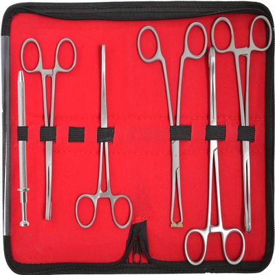 AAProTools 6 Pieces Body Piercing Instruments Kit Tools Penington, Sponge, Septum Forceps, 4 Prong Ball Grabber (Case) DS-1592