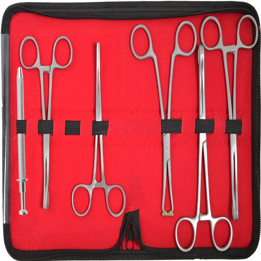 AAProTools 6 Pieces Body Piercing Instruments Kit Tools Penington, Sponge, Septum Forceps, 4 Prong Ball Grabber (Case) DS-1592
