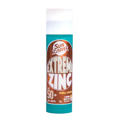 Sun Zapper (Shell White) Extreme Zinc Mineral Sunscreen Stick  SPF 50+ UVA/UVB Protection  White Color  Made in Australia