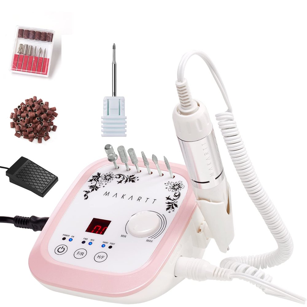 Makartt Nail Drill Professional 35000RPM Electric Nail File Machine, Genesie Nail Efile Bundle with Safety Nail Drill Bits Tungsten Carbide Cuticle Remover Drill Bit Under Nail Cleaner