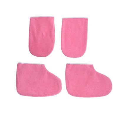 CALLARON 2 Pairs Paraffin Wax Gloves for Hands Feet Cloth Heat Retention Mitts Snap Closure Pink