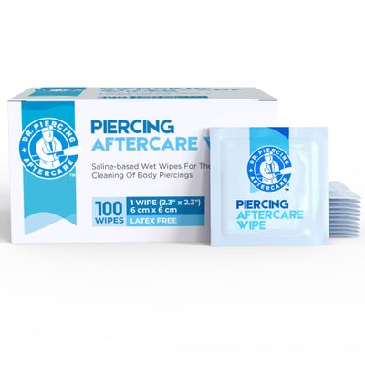 Dr. Piercing Aftercare Wipes Piercing Aftercare | Saline Solution for Piercings - Keloid Bump Ear Piercing Cleaner Ears Lips Belly Nose Piercing Bump - Piercing Hole Cleaner (100 Count)