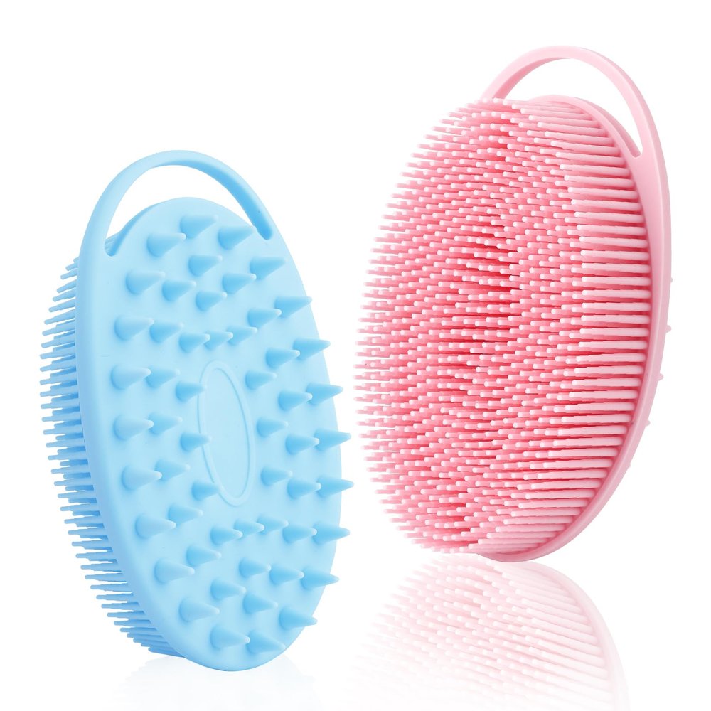 Silicone Body Scrubber, Silicone Loofah 2 Pcs Silicones Shower Scrubber Exfoliating 2 in 1 Silicones Body Scrub Brush Scalp Massager Shampoo Brush for All Skin Men Women Kids