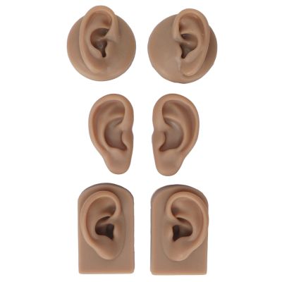 3 Pairs of Silicone Ear Model, Soft and Flexible Simulation Human Ear Model for Piercing Practice, Jewelry Display, Human Ear Model (Dark Skin Colour)