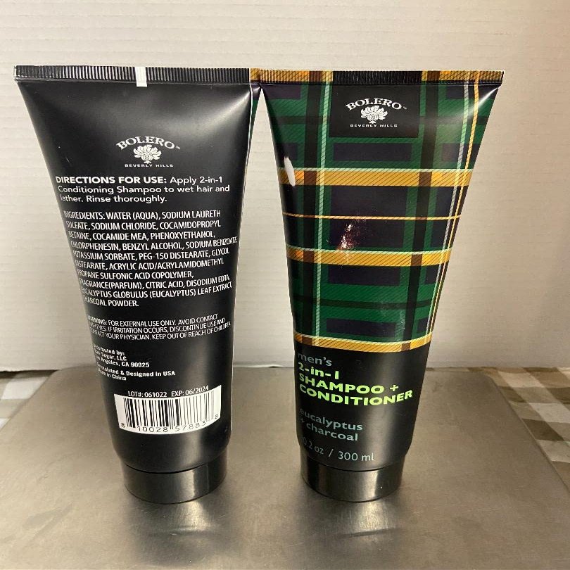 Bolero men's 2 in 1 Shampoo and Conditioner Eucalyptus + Charcoal (2 EA 10.2 oz)