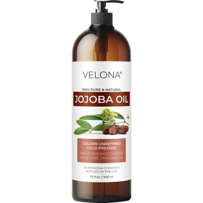 velona Jojoba Oil - 32 fl oz (With Pump) | 100% Pure and Natural | Golden, Unrefined, Cold Pressed, Hexane Free | Moisturizing Face, Hair, Body, Skin Care