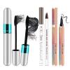 4D Silk Fiber Mascara set, 2 in 1 For VIBELY Mascara & Eyeliner & Eyebrow Pencil (Brown) set, No Clumping, Long-lasting, Creates Natural-Looking Brows and Stays on All Day (3 PCS) view 1