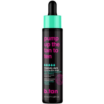 b.tan Darkest Self Tanning Drops for Face & Body | Pump Up the Tan to Ten - Insanely Dark Gradual Sunless Tanner Bronzing Glow Drops, Vegan, Cruelty Free, 1.0 Fl Oz