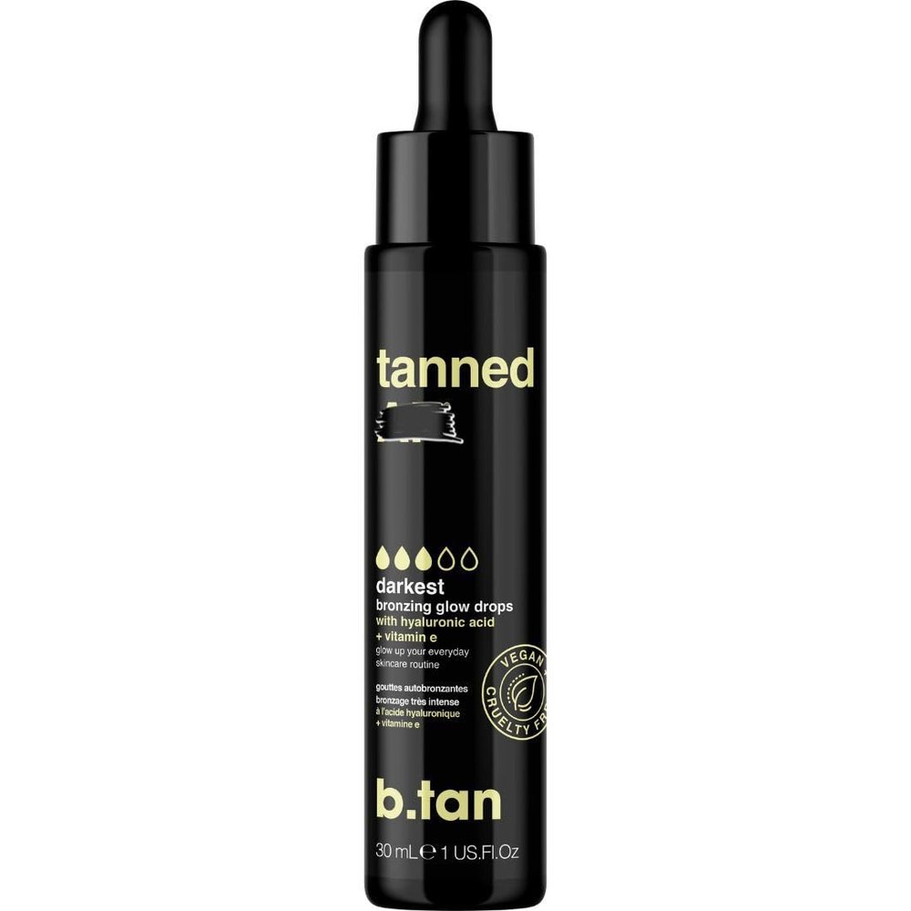b.tan Darkest Self Tanning Drops for Face & Body | Get Tanned - Best, Darkest Gradual Self Tanner Bronzing Glow Drops, No Fake Tan Smell, Vegan, Cruelty Free, 1.0 Fl Oz
