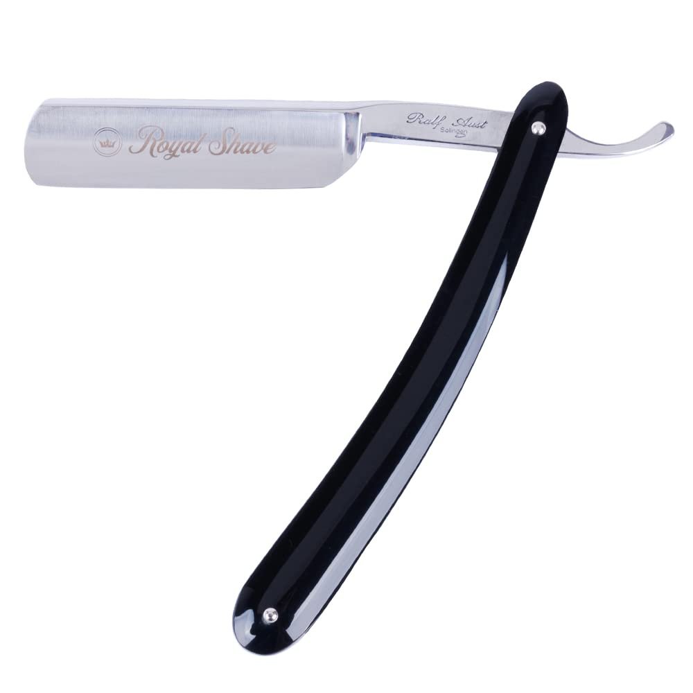 ROYAL SHAVE 6/8 Straight Razor Full Hollow Round Point Special Carbon Steel, Shave Ready Handmade Classic Wet Shaving Straight Razor - MADE IN GERMANY (Black Handle)