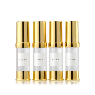 XQNCBY Gold 15ML 0.5 oz Airless pump bottle Toiletries Travel Size containers airport essentials Dispenser with Box Reusable mini lotion plastic travel bottles 4 Packs
