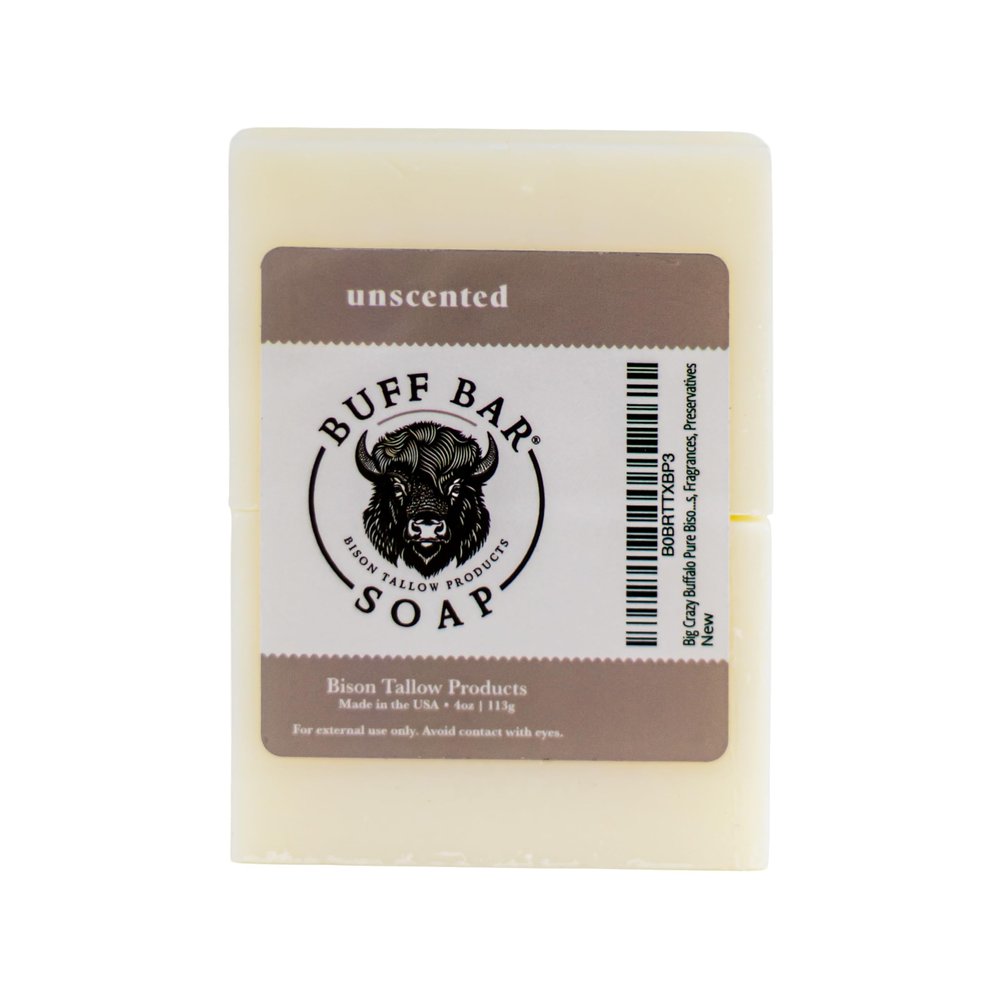 BUFF BAR Bison Tallow Buff Soap Bar, Unscented, (2 pack) - Cleans, Moisturizing, Non-Habit Forming, Soothes, Hydration, Naturally Derived - No Dyes, Chemicals, Fragrances, Preservatives