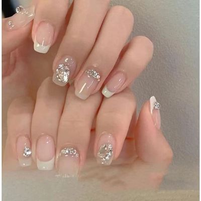 Magrace Handmade Press on Nails Medium Blue Fake Nails Long Coffin Stick on Nails for Womrn Gel UV Finish Handmade Nail Art with Design 10 pcs