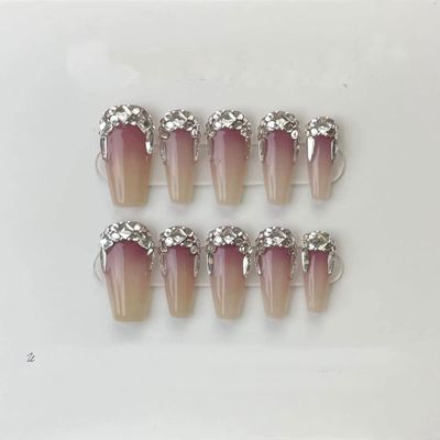 Magrace Handmade Press on Nails Medium Blue Fake Nails Long Coffin Stick on Nails for Womrn Gel UV Finish Handmade Nail Art with Design 10 pcs