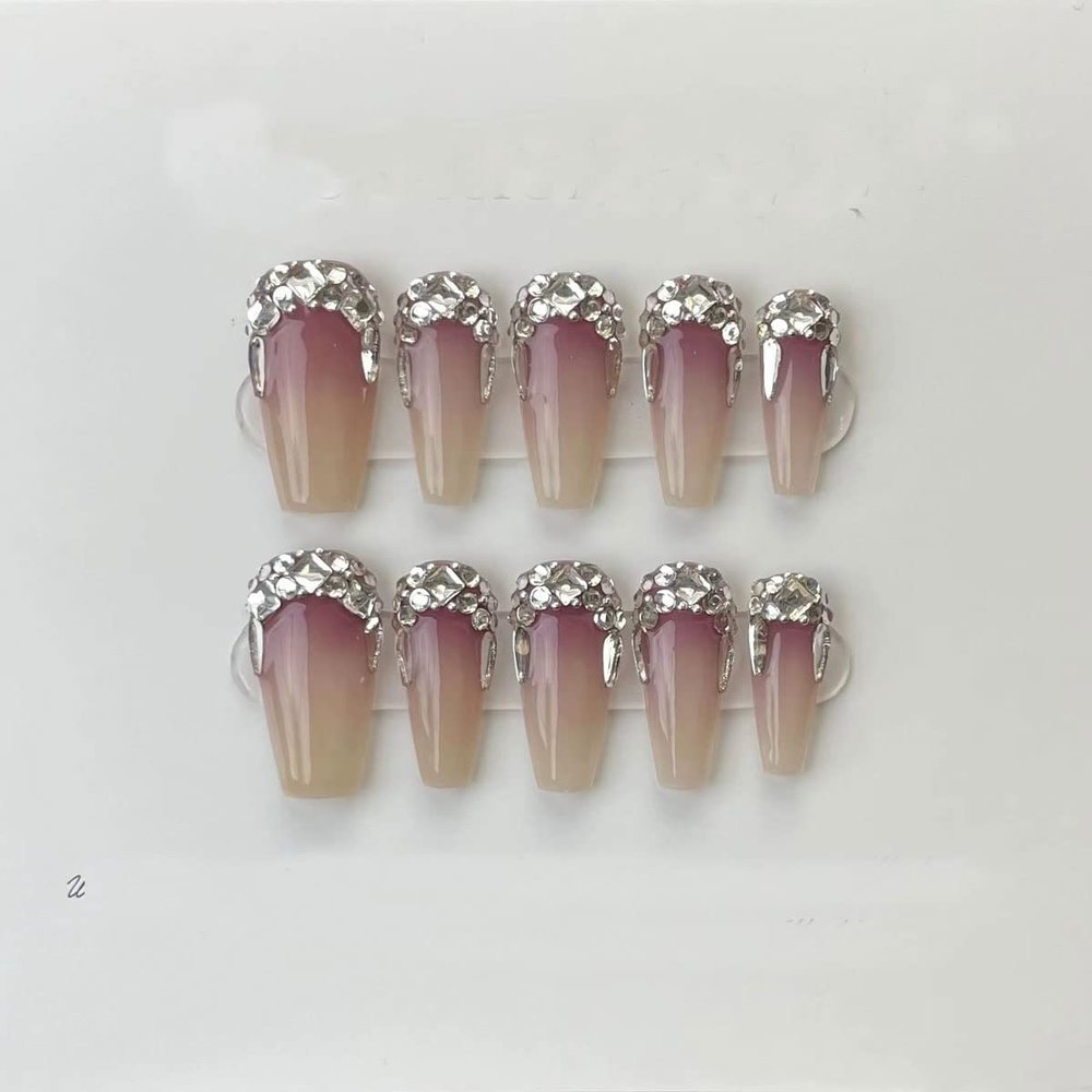 Magrace Handmade Press on Nails Medium Blue Fake Nails Long Coffin Stick on Nails for Womrn Gel UV Finish Handmade Nail Art with Design 10 pcs