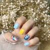 Magrace Handmade Press on Nails Medium Blue Fake Nails Long Coffin Stick on Nails for Womrn Gel UV Finish Handmade Nail Art with Design 10 pcs view 1