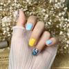 Magrace Handmade Press on Nails Medium Blue Fake Nails Long Coffin Stick on Nails for Womrn Gel UV Finish Handmade Nail Art with Design 10 pcs view 2